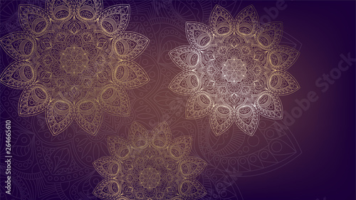 Background with golden mandalas, round indian pattern, muslim pattern