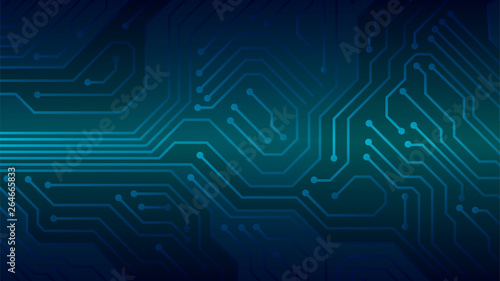 Background with glowing microcircuits and a processor, abstract blue technological background, motherboard