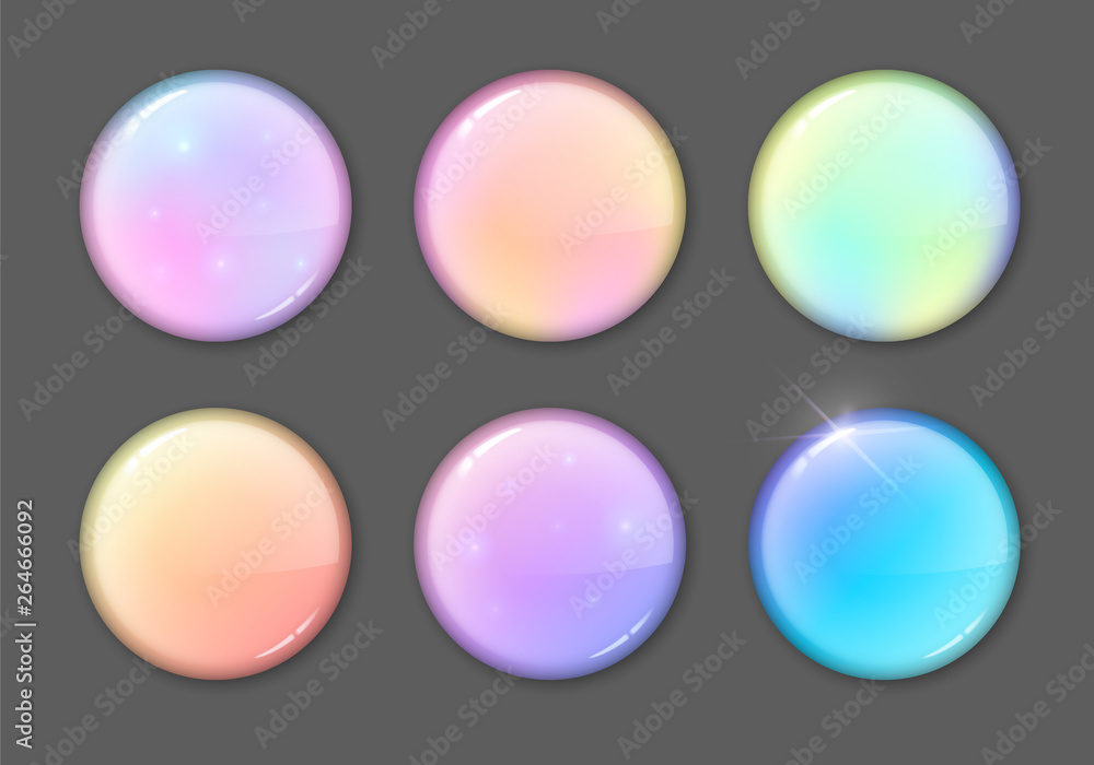 Set of neon round blots. Glossy gradient round frames. Buttons. Drops of paint Set of neon round blots. Glossy gradient round frames. Buttons. Drops of paint
