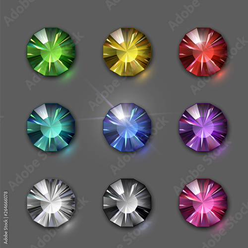 Set of vector gems. Jewelery, shining stones. Crystals of different colors, rhinestones
