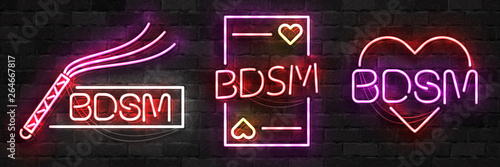 Vector set of realistic isolated neon sign of BDSM logo for template decoration and layout covering on the wall background.