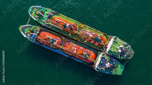 Aerial view oil / chemical tanker in open sea, Refinery Industry cargo ship. © Kalyakan