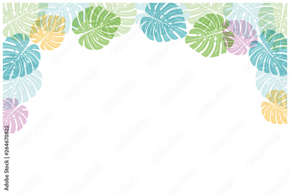 トロピカルなモンステラ柄の背景イラスト オーナメント 涼 夏のイメージ バックグラウンド ベクター Stock 벡터 Adobe Stock