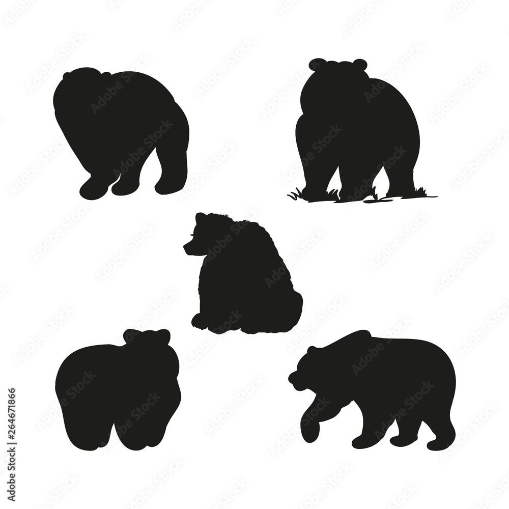 Black bear silhouette, set of illustrations Stock Illustration | Adobe ...