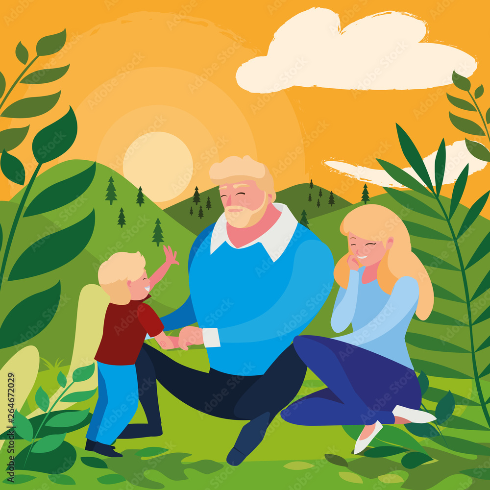 parents couple with son in the field parents couple with son in the field