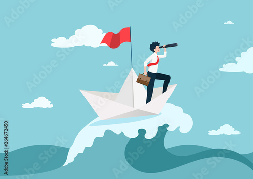 Business concept of vision.  Direction of business and management. Symbol of the leader man.Vector illustration.