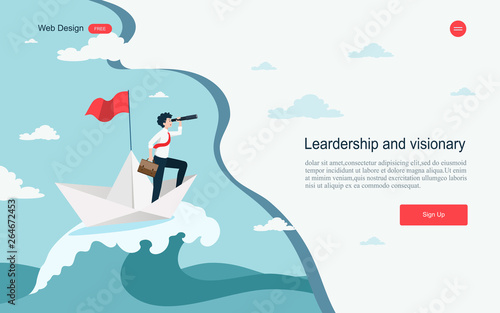 Business concept of vision.  Direction of business and management. Symbol of the leader man.Vector illustration.