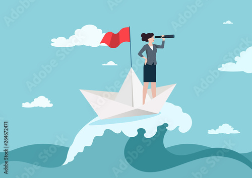 Business concept of vision.  Direction of business and management. Symbol of the leader man.Vector illustration.