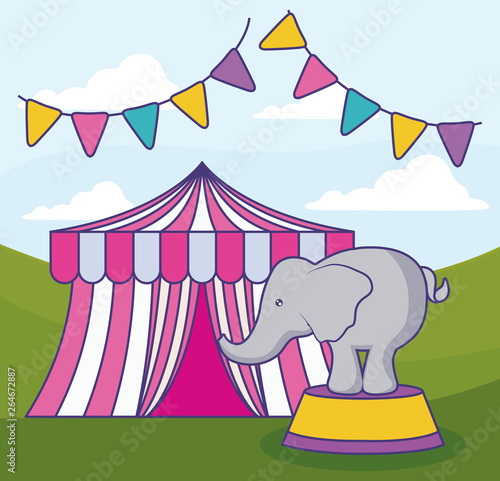circus tent with elephant and garlands