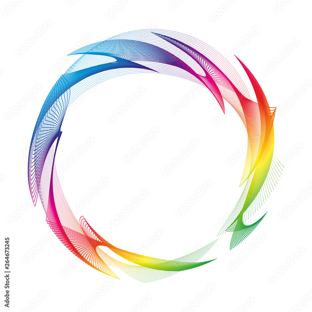 Wave of many colored lines circle frame. Creative line art. Design elements created using the Blend Tool. Wave of many colored lines circle frame. Creative line art. Design elements created using the Blend Tool.