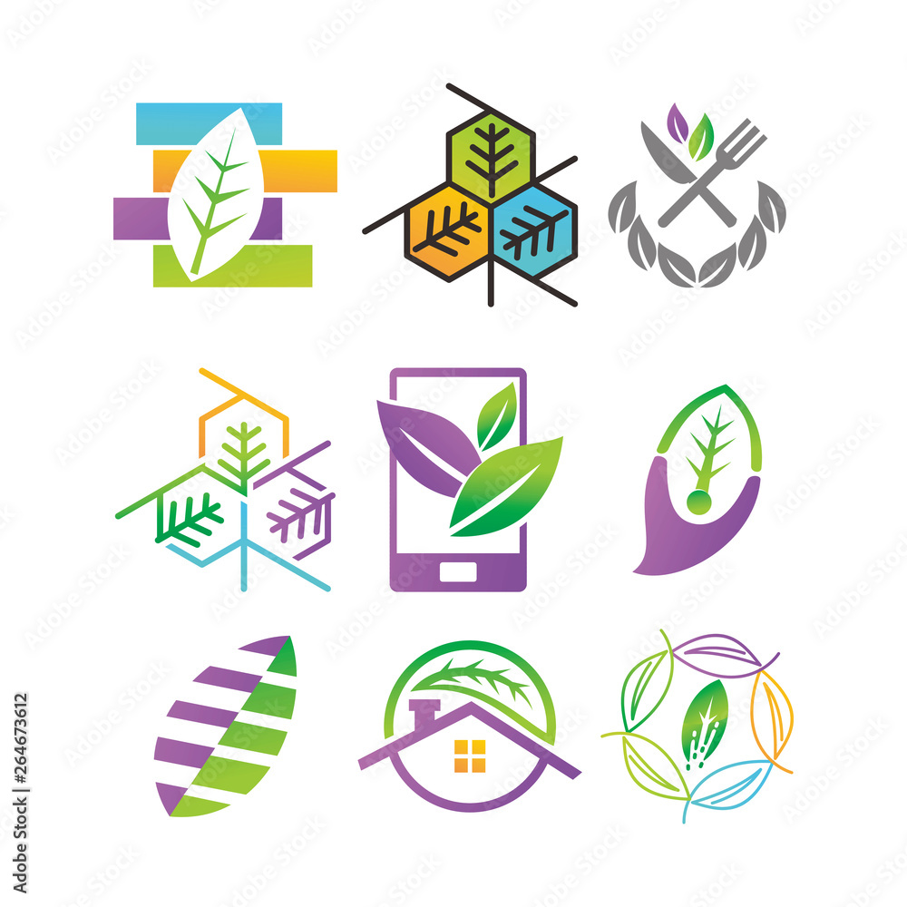 Leaf Logo Design Vector Template Set Leaf Logo Design Vector Template Set