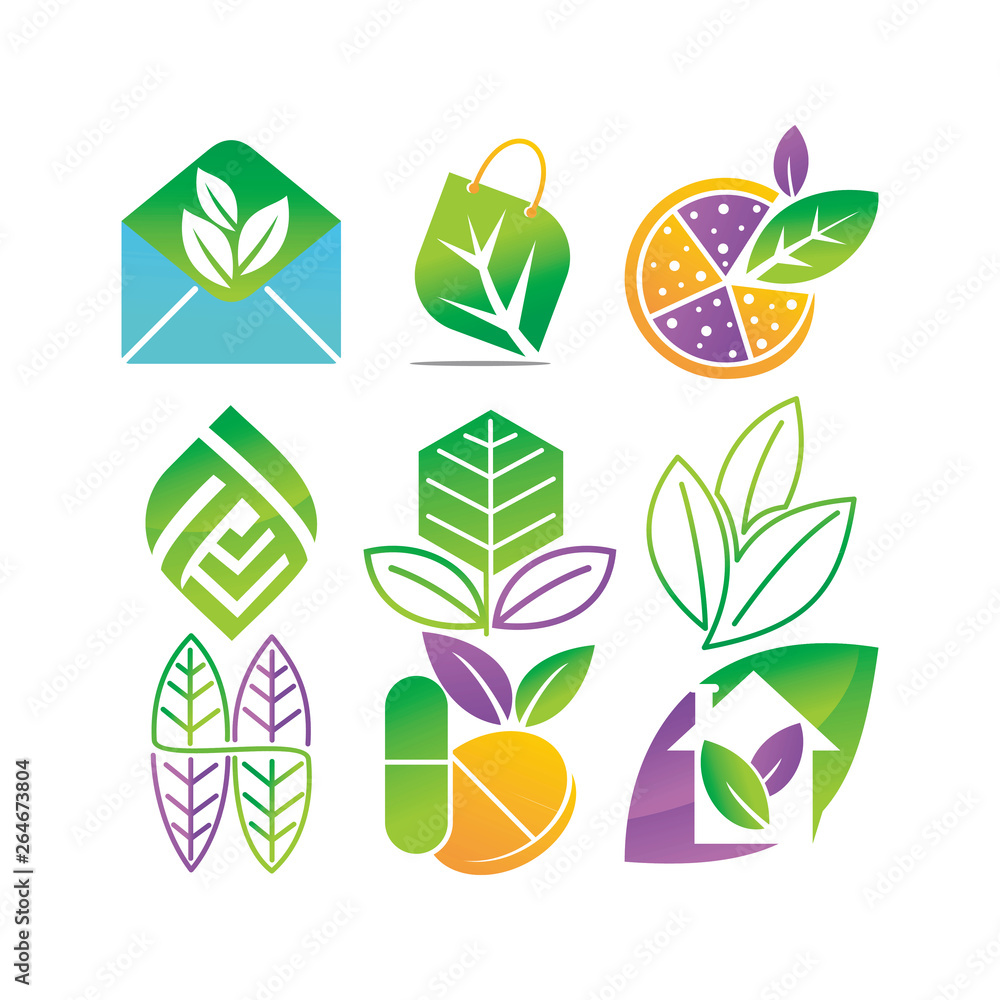 Leaf Logo Design Vector Template Set Leaf Logo Design Vector Template Set
