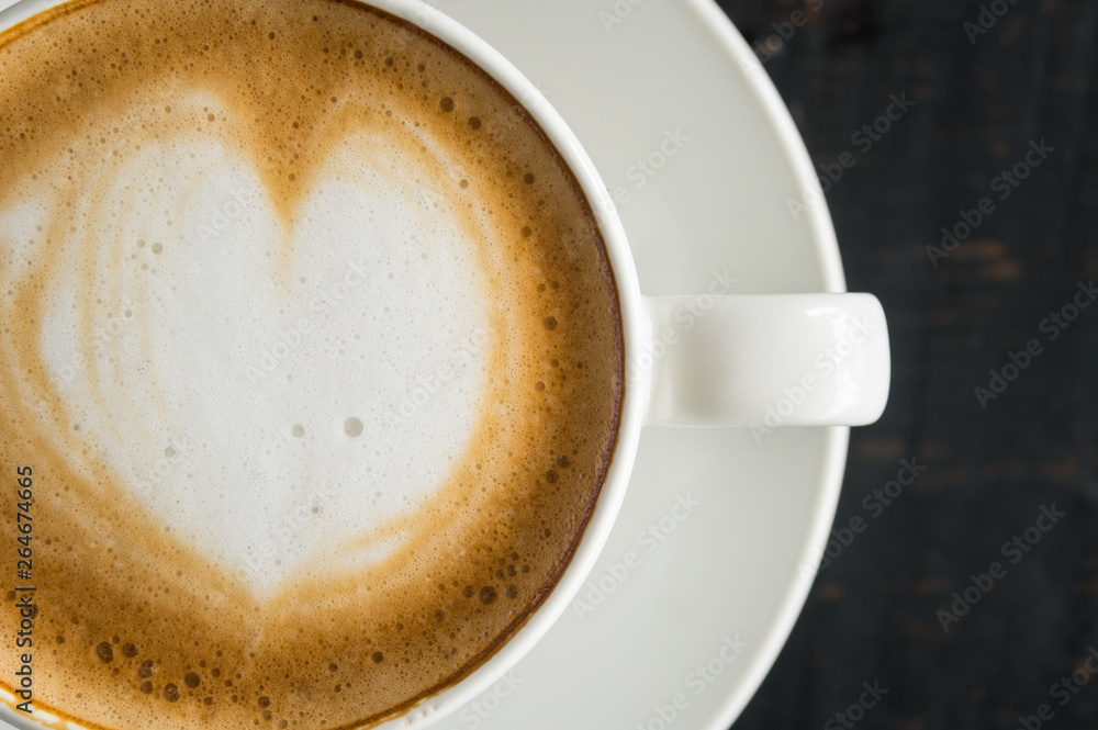 Flatlay Half Heart Shape Froth Milk Latte Art in White Coffee Cup 2