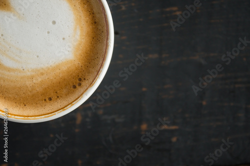 Flatlay Corner Heart Shape Froth Milk Latte Art in White Coffee Cup