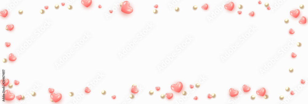 Background with pink hearts and round beads.