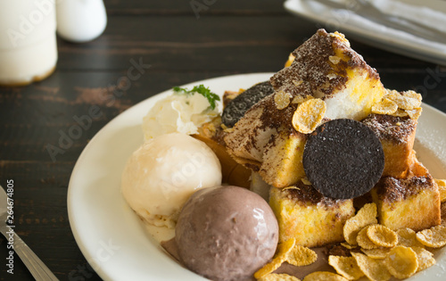 Toast Bread or Dessert and Oreo Cookies Ice Cream Cornflakes Whipped Cream Chocolate Powder Right 3