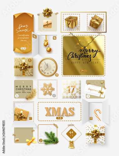Christmas advent calendar for 24 days. Vector illustration