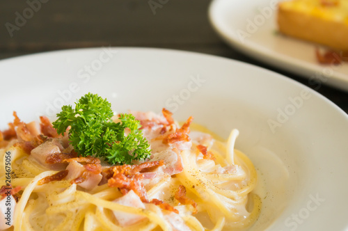 Spaghetti Carbonara with Bacon and Ham and Parsley and Mayonnaise Sauce Left 2