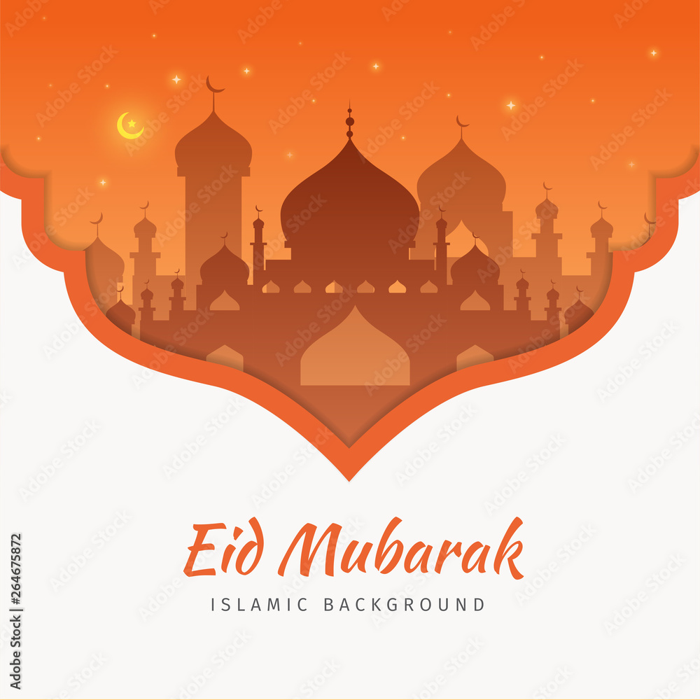 Eid mubarak greeting card background with the mosque