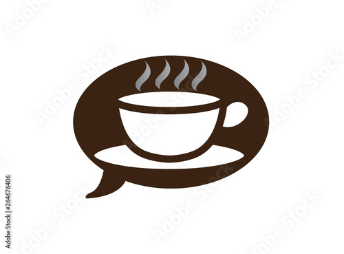 Big hot cup of cafe in a chat icon, warm caffee logo design vector