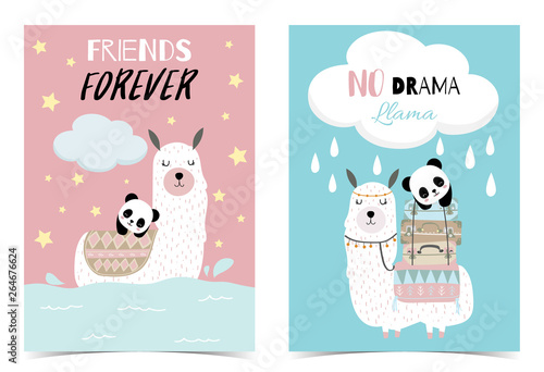 Blue pink hand drawn cute card