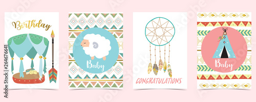pastel card with bed,sheep,dreamcatcher