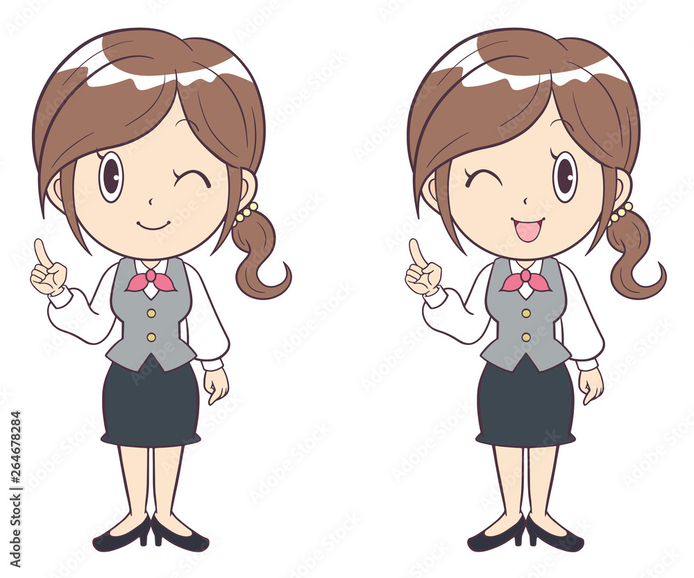 ビジネスウーマン 若い女性 指さし ポイント 制服 全身 ウインク ビジネスウーマン 若い女性 指さし ポイント 制服 全身 ウインク