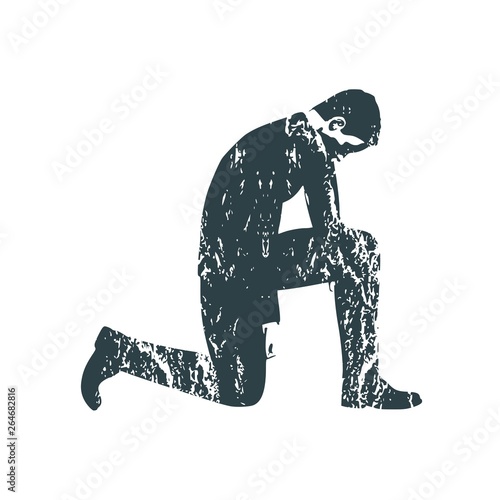 Illustration of silhouette of businessman stand to kneel. Grunge texture