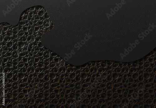 Black and gold background with geometric texture tunnel style cut out paper embossing pattern.