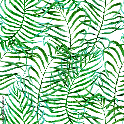 Tropical seamless pattern. Watercolor tangled palm