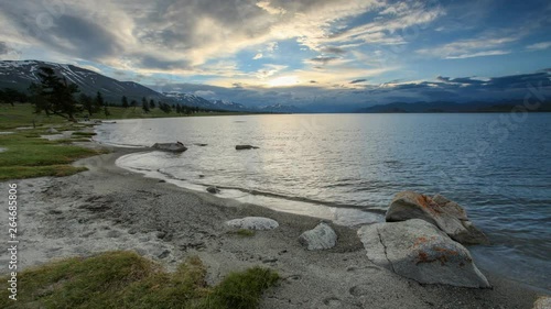 4K. Sunset on the lake Khoton Nuur, Mongolia. Ultra HD, 4096x2304 photo