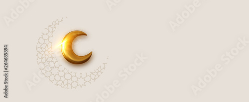 Realistic 3d Design arabian golden crescent moon.