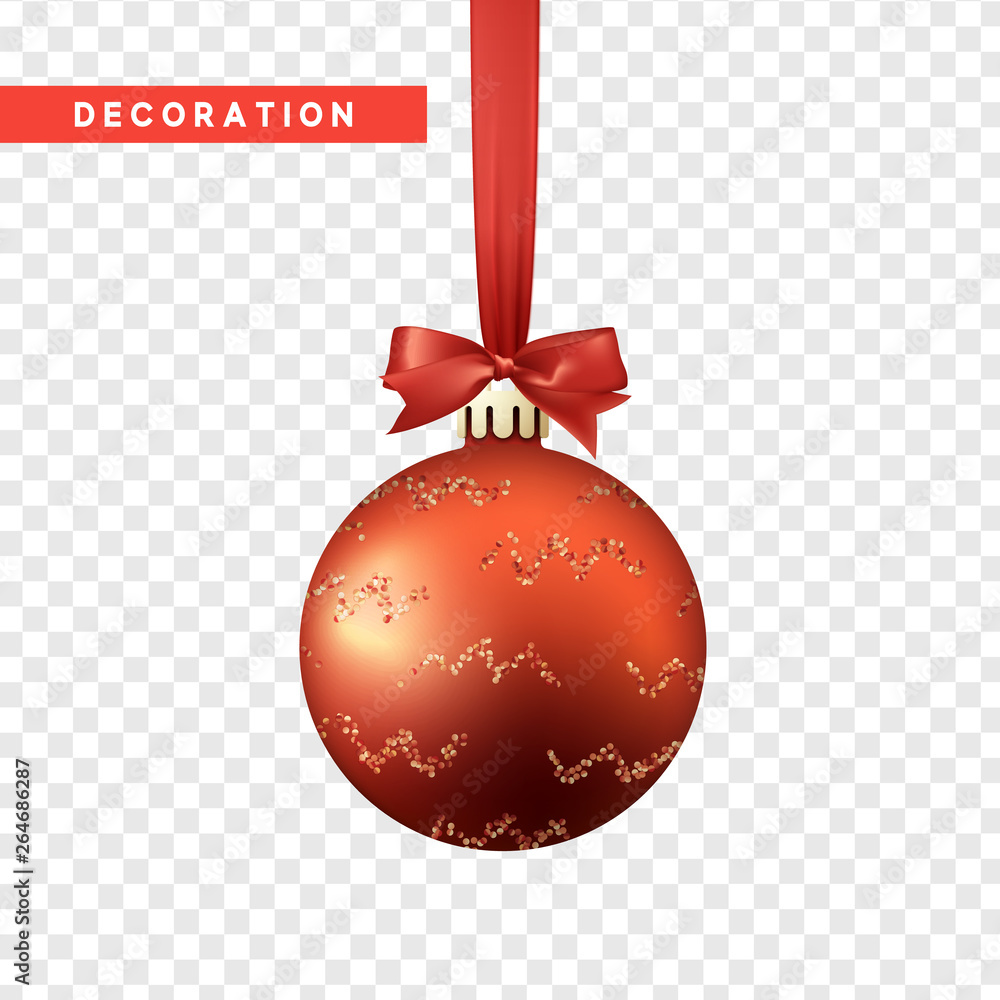 Xmas balls red color. Christmas bauble decoration elements.