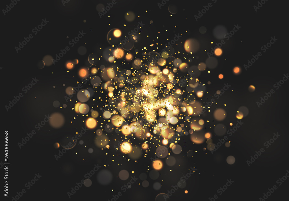 Christmas golden lights. Background of bright glow bokeh