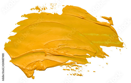 Yellow oil texture paint stain brush stroke isolated on white background EPS10 vector illustration.