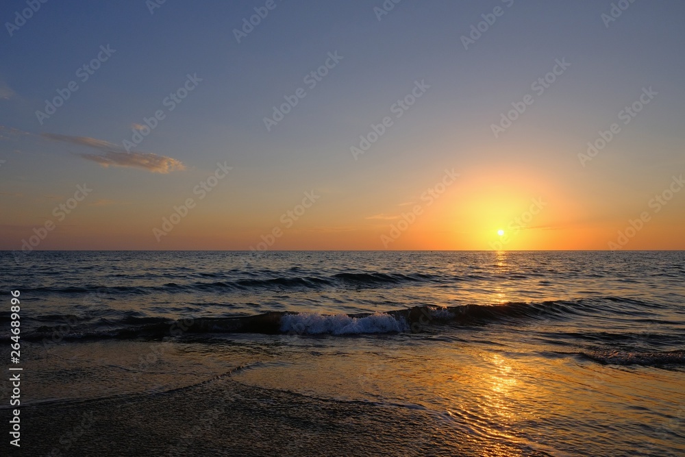 Costa Ballena, Spain; september, 2018: Costa Ballena beach at sunset, Cadiz, Andalusia, Spain