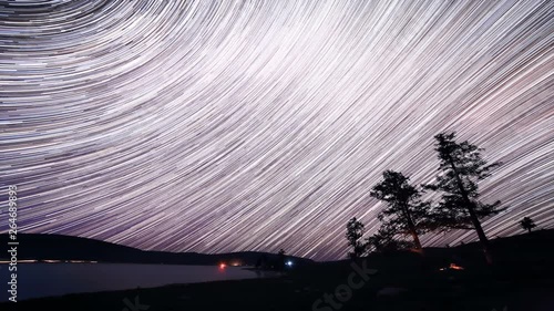 4K. Starry Night over the clouds over the lake Khoton Nuur, Mongolia. Ultra HD, 4096x2304 photo