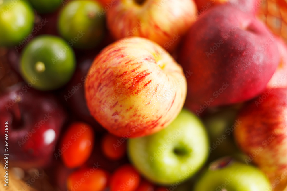 Fresh fruits and vegetables on wooden table. Fresh fruits and vegetables on wooden table.