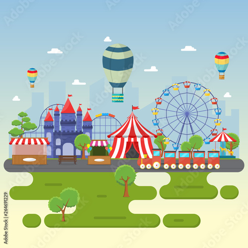 Amusement Park Circus Carnival Festival Fun Fair Landscape Illustration