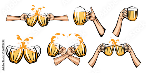vector illustration of light beer mug in hand, isolated on white background