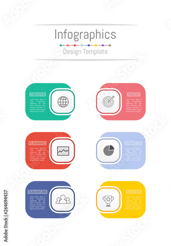 Infographic design elements for your business data with 6 options, parts, steps, timelines or processes. Vector Illustration.