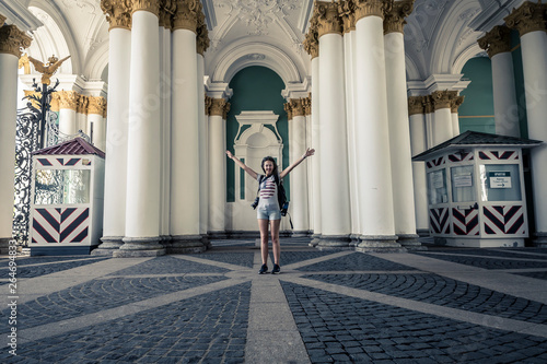 Portrait of young photographer exploring the city, Saint-Petersburg.