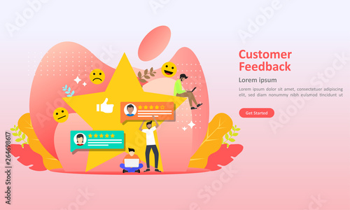 Customer Feedback concept design, people give vote review results. Suitable for web landing page, ui, mobile app, banner template. Vector Illustration 