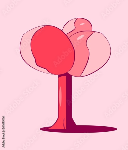 Red monochrome tree on colored background