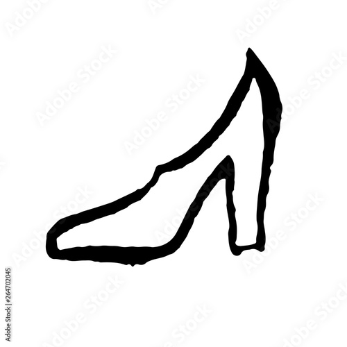 High heels shoe icon isolated on white background. Dry brush vector illustration.