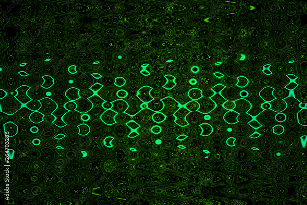 Green neon glowing particles on black background. Geometric pattern. Abstract illustration with glowing blurred lights Green neon glowing particles on black background. Geometric pattern. Abstract illustration with glowing blurred lights