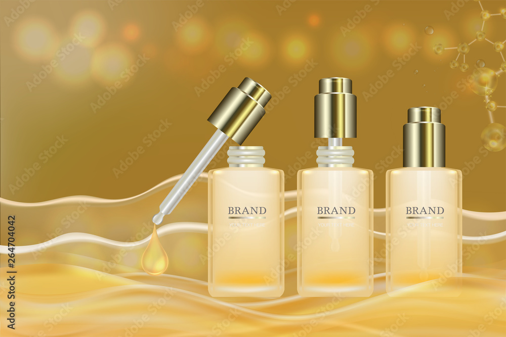Naklejka premium Beauty product, gold cosmetic containers with advertising background ready to use, luxury skin care ad.