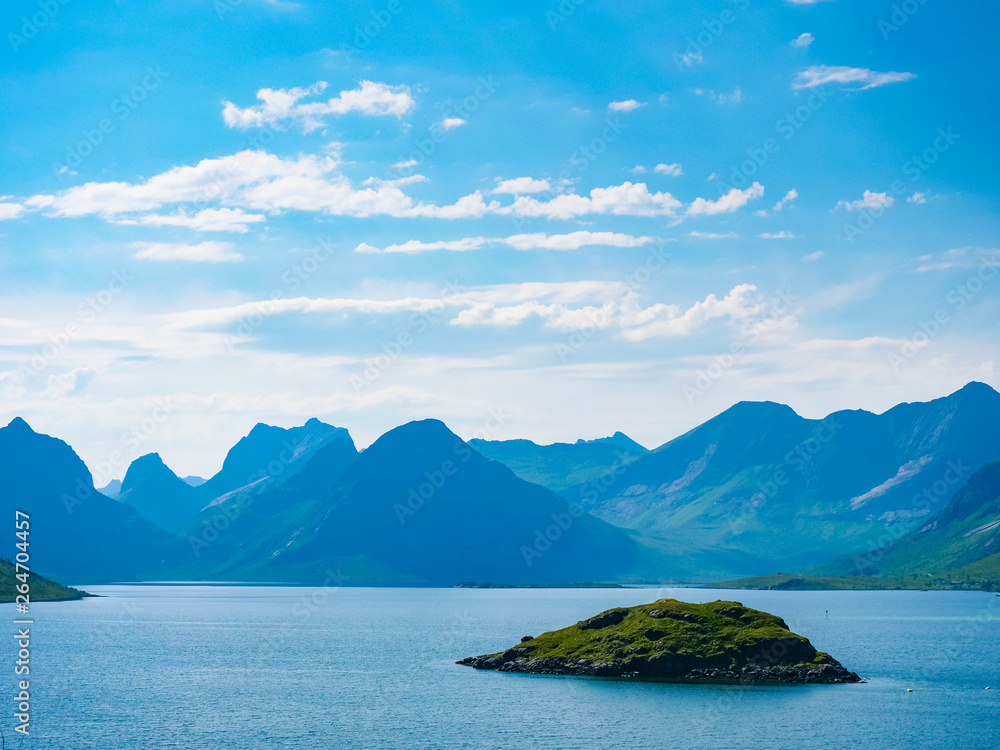 Obraz premium Fjord and mountains landscape. Lofoten islands Norway