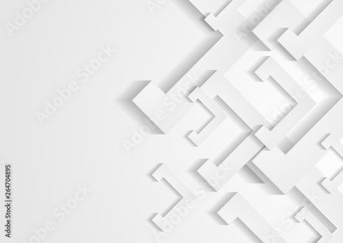 Grey and white tech paper shapes abstract background