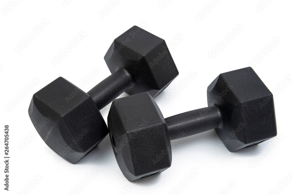 Pair of black dumbbells isolated on a white background. Pair of black dumbbells isolated on a white background.